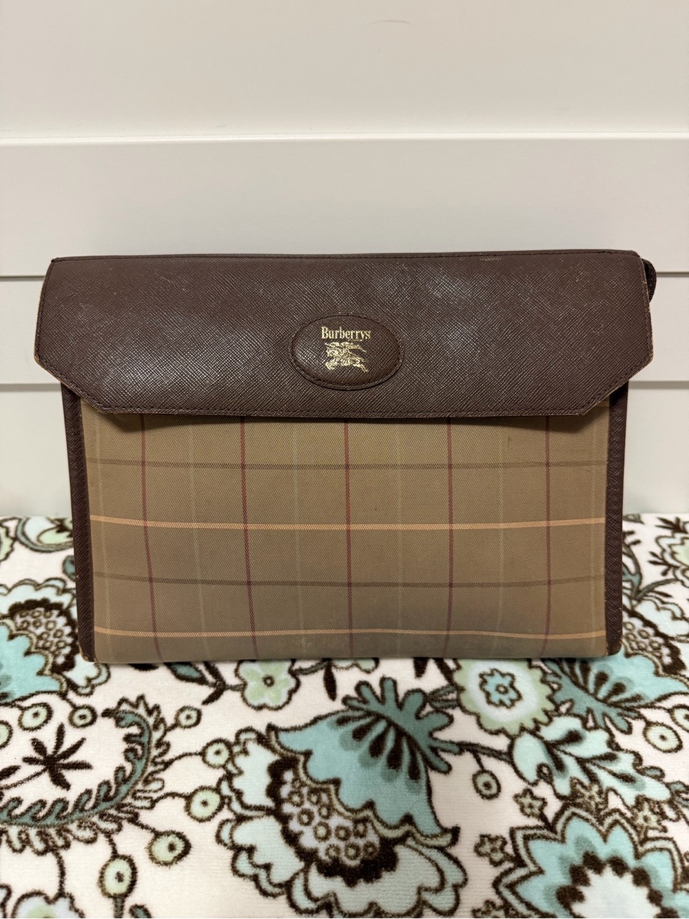 Burberry Vintage Check Canvas Leather Clutch Bag